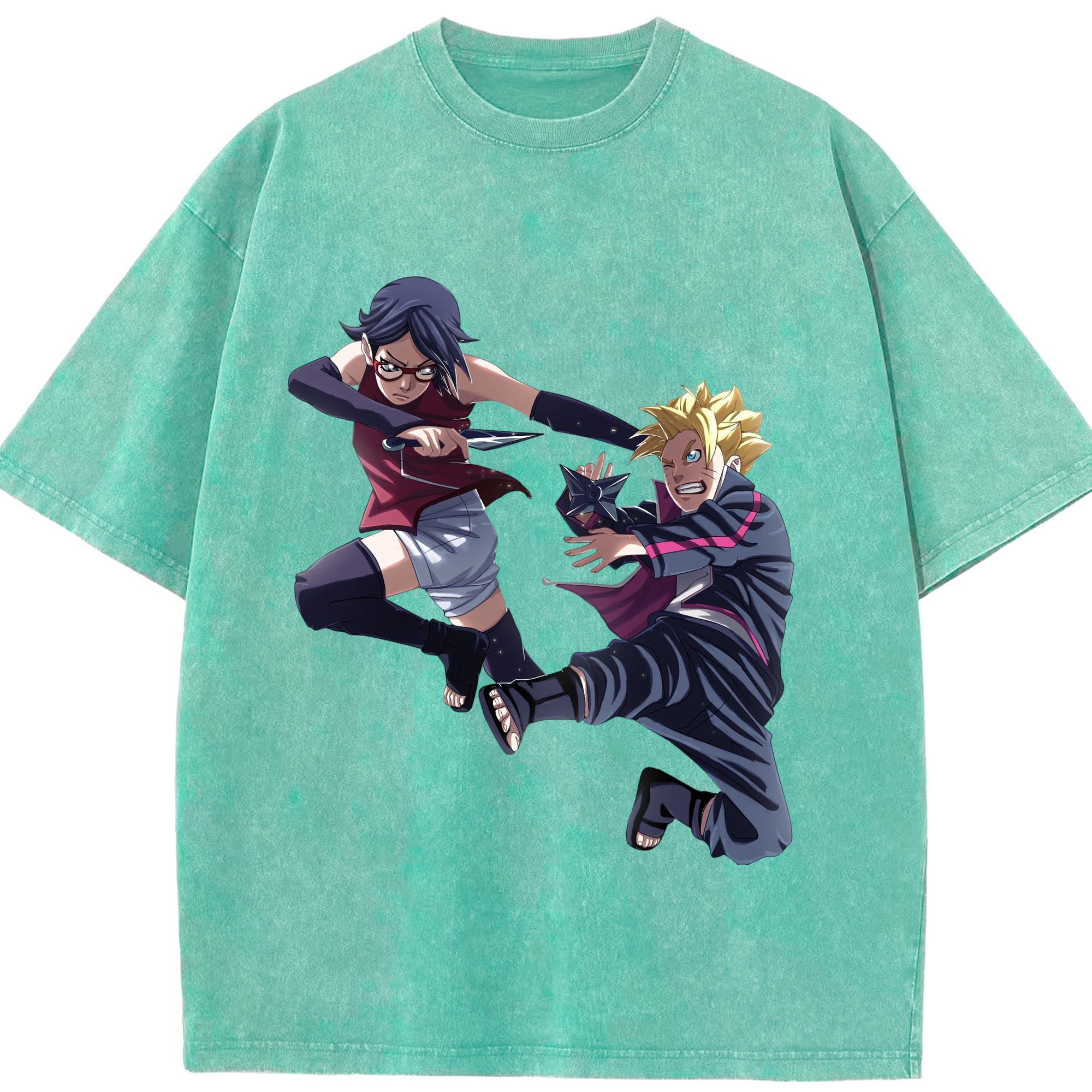 （画像用） NARUTO -ナルト- うちは サラダ Uchiha Sarada 綿100% ヴィンテージ風 半袖Tシャツ（フロントプリント）